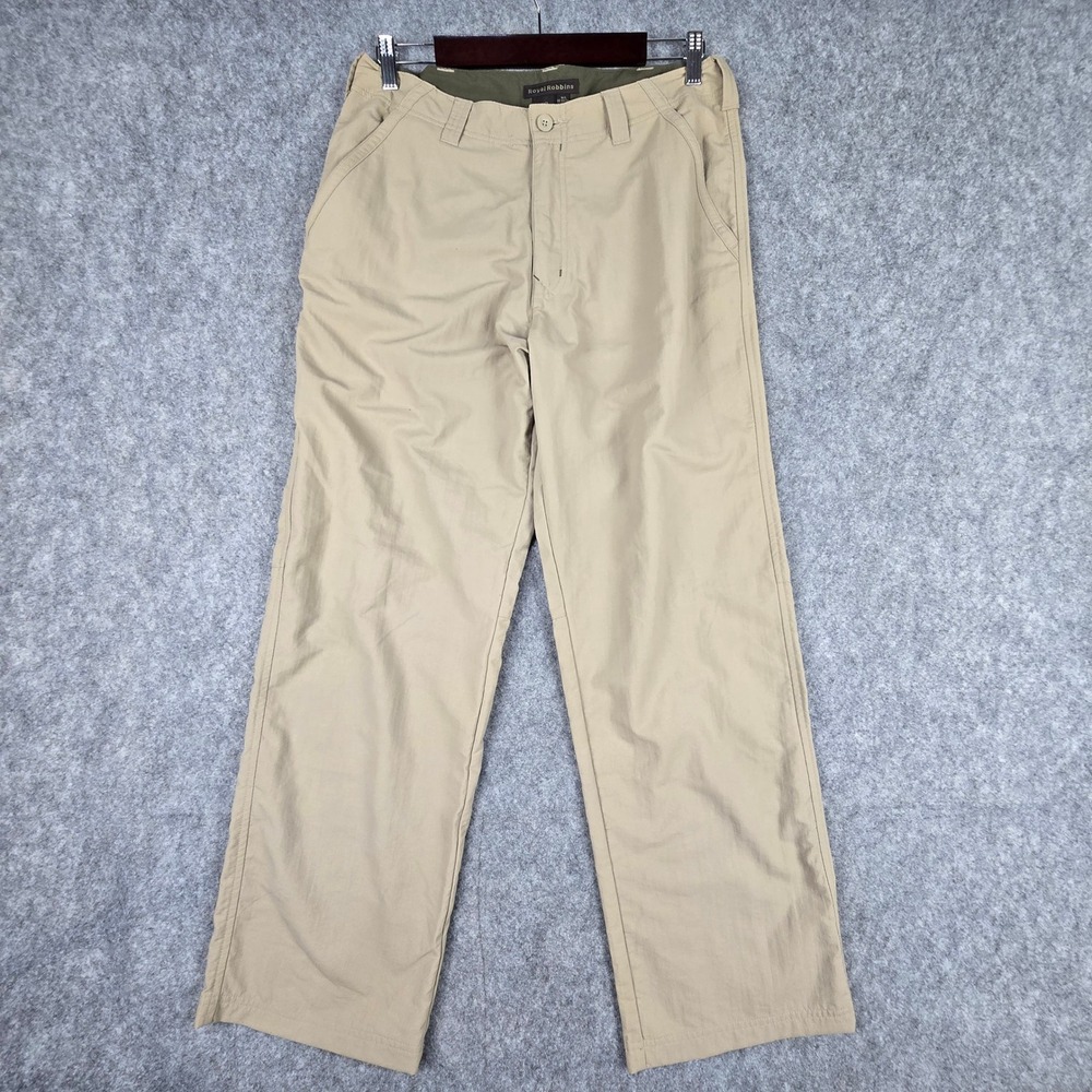 Royal Robbins Hiking Pants Mens 33x30 Tan Straight Leg Nylon Lightweight Pants